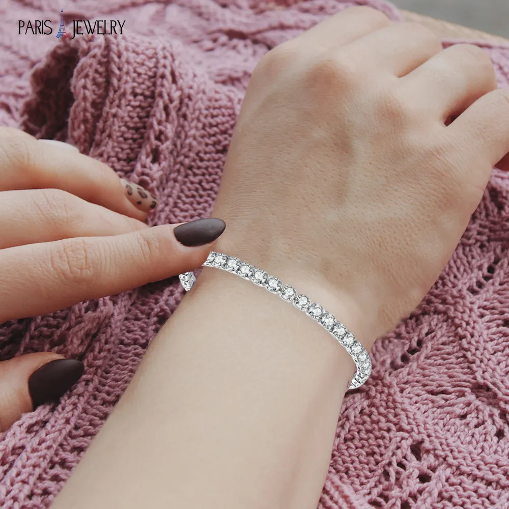 18k White Gold 8 Carat Created White Sapphire CZ Adjustable Tennis Bracelet Plated